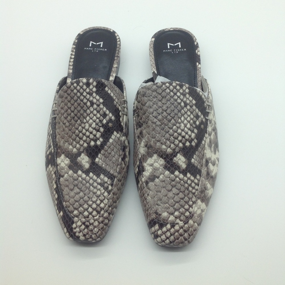 Marc Fisher Slip on Mule Black Snake Print